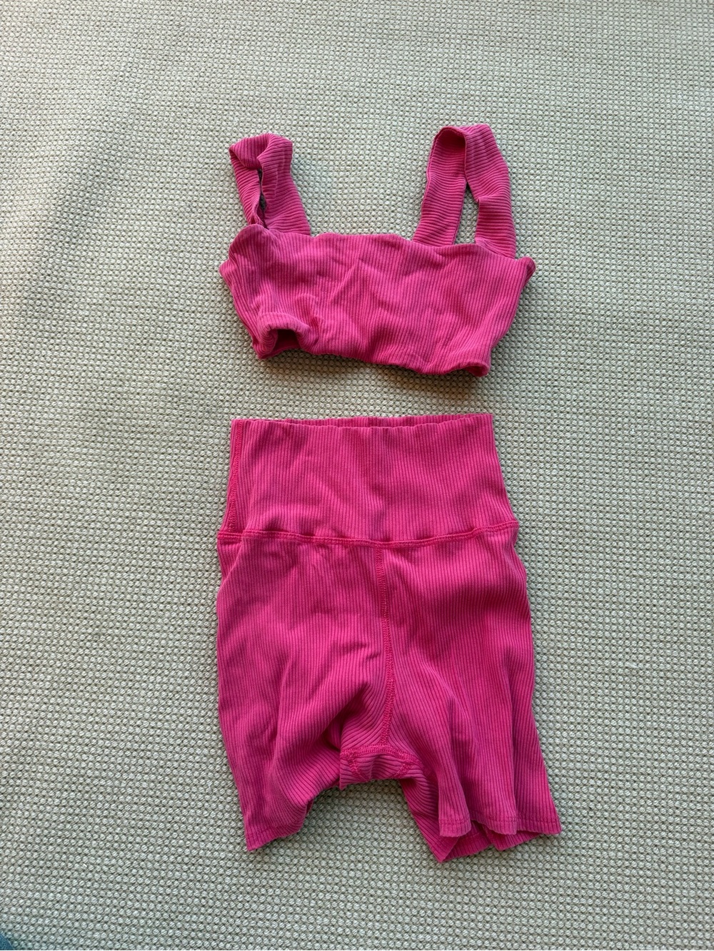 Daily Drills Ribbed Hot Pink Bralette & High-Waist Shorts Set